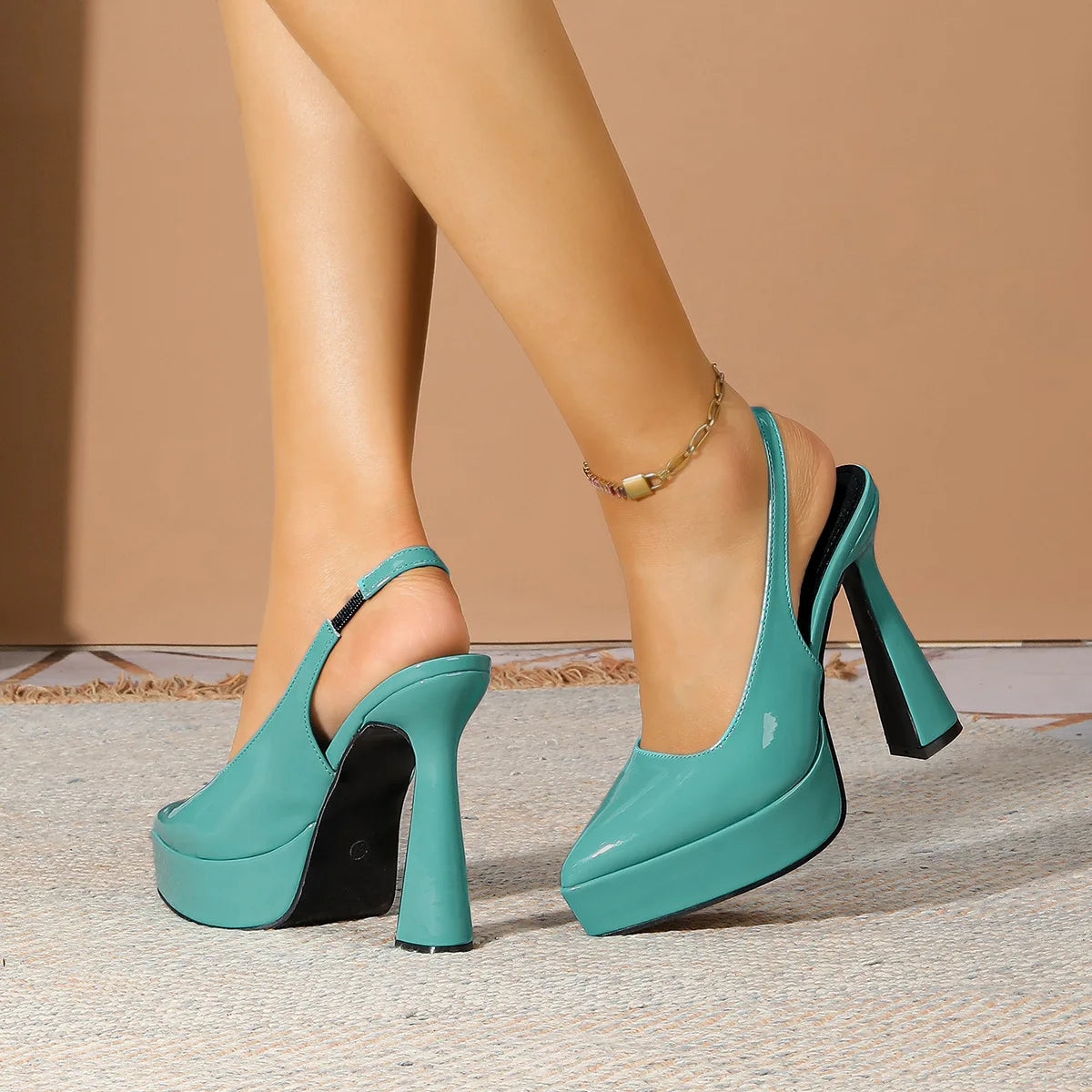 RBB 2025 Summer Slingback Platform Heels – 13CM Pointed Toe Fashion Runway Shoes for Women