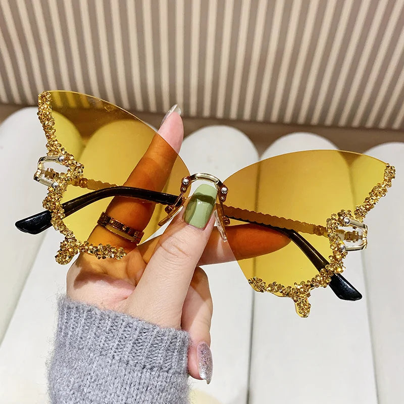RBB Y2K Oversized Butterfly Sunglasses for Women – Diamond Edge Design, Fashion Street Style