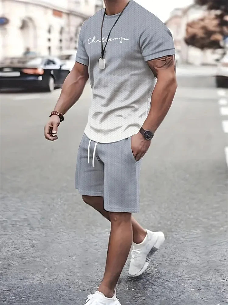 RBB Men’s 2-Piece Summer Outfit – 3D Printed Short Sleeve T-Shirt & Casual Shorts Sportswear Tracksuit